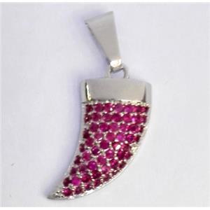 Copper pendant paved zircon, cattle horn, platinum plated, approx 8x20mm [FDZN322]