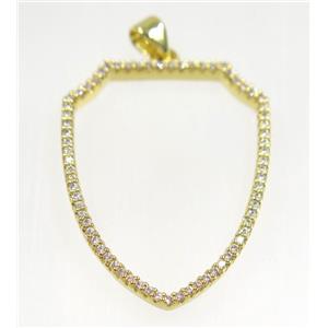 copper Scutum pendant paved zircon, gold plated, approx 25x33mm [FDZN3223]