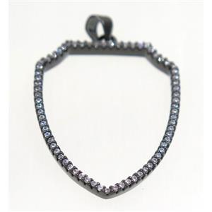 copper Scutum pendant paved zircon, black plated, approx 25x33mm [FDZN3224]