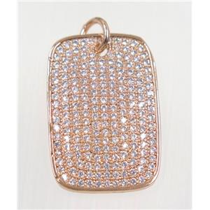 copper rectangle pendant paved zircon, rose gold, approx 17x25mm [FDZN3226]