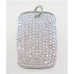 copper rectangle pendant paved zircon, platinum plated, approx 17x25mm [FDZN3227]