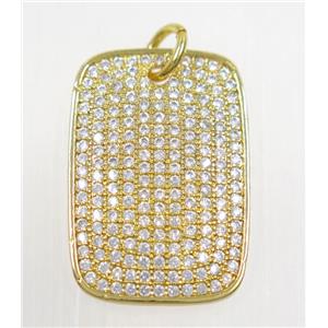 copper rectangle pendant paved zircon, gold plated, approx 17x25mm [FDZN3228]