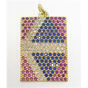 copper rectangle pendant paved zircon, gold plated, approx 15x23mm [FDZN3233]