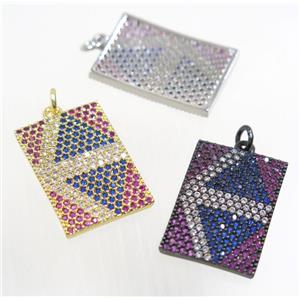 copper rectangle pendant paved zircon, mix color, approx 15x23mm [FDZN3235]