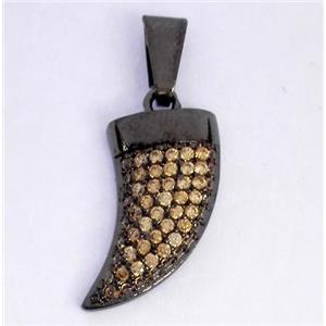 Copper pendant paved zircon, cattle horn, black plated, approx 8x20mm [FDZN324]