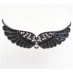 copper Angel Wing pendant paved zircon with 2loops, black plated, approx 10x41mm [FDZN3243]