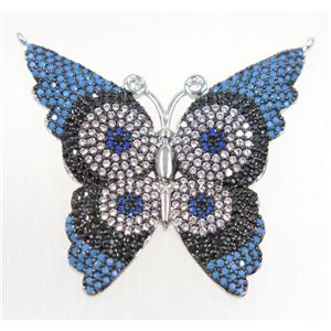 copper butterfly pendant paved zircon with 2loops, platinum plated, approx 33-35mm [FDZN3246]