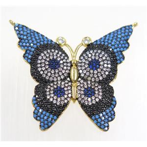 copper butterfly pendant paved zircon with 2loops, gold plated, approx 33-35mm [FDZN3247]