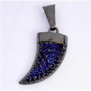 Copper pendant paved zircon, cattle horn, black plated, approx 8x20mm [FDZN325]