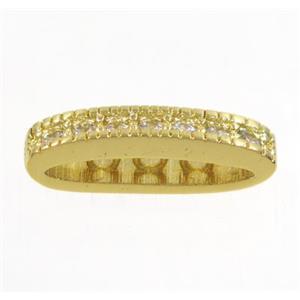 copper oval bead paved zircon with 3holes, gold plated, approx 4x16mm [FDZN3251]