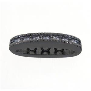 copper oval bead paved zircon with 3holes, black plated, approx 4x16mm [FDZN3252]