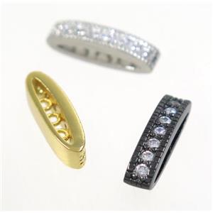 copper oval bead paved zircon with 3holes, mix color, approx 4x16mm [FDZN3253]