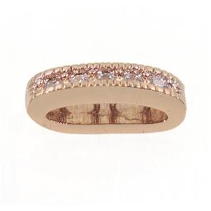 copper oval bead paved zircon with 2holes, rose gold, approx 4x12mm [FDZN3254]