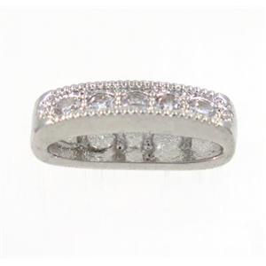 copper oval bead paved zircon with 2holes, platinum plated, approx 4x12mm [FDZN3255]