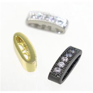copper oval bead paved zircon with 2holes, mix color, approx 4x12mm [FDZN3258]