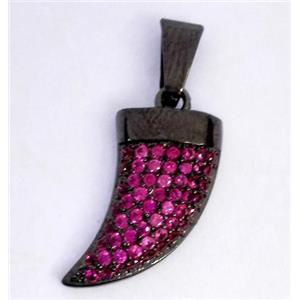 Copper pendant paved zircon, cattle horn, black plated, approx 8x20mm [FDZN326]