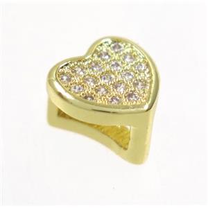 copper Heart bead paved zircon, gold plated, approx 8-9mm [FDZN3261]