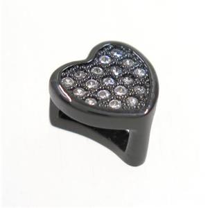 copper Heart bead paved zircon, black plated, approx 8-9mm [FDZN3262]