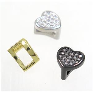 copper Heart bead paved zircon, mix color, approx 8-9mm [FDZN3263]