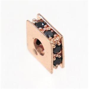 copper square bead paved zircon, rose gold, approx 8x8mm [FDZN3264]