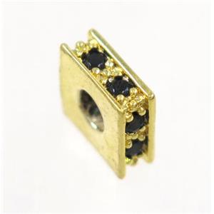 copper square bead paved zircon, gold plated, approx 8x8mm [FDZN3266]