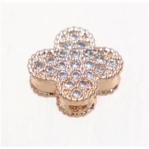 copper four-leaf Clover bead paved zircon, rose gold, approx 8mm dia [FDZN3269]