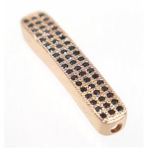 copper curving tube beads paved zircon, rose gold, approx 4.5x25mm [FDZN3273]