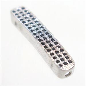 copper curving tube beads paved zircon, platinum plated, approx 4.5x25mm [FDZN3274]