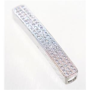 curving copper tube beads paved zircon, platinum plated, approx 5x35mm [FDZN3279]