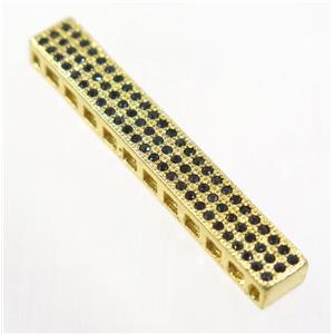 copper tube beads paved black zircon, gold plated, approx 5.5x37mm [FDZN3284]