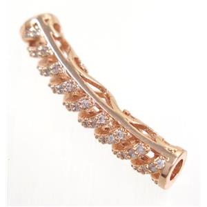 curving copper tube beads paved zircon, rose gold, approx 5.5x30mm [FDZN3292]