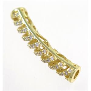 curving copper tube beads paved zircon, gold plated, approx 5.5x30mm [FDZN3294]