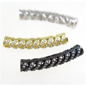 curving copper tube beads paved zircon, mix color, approx 5.5x30mm [FDZN3296]