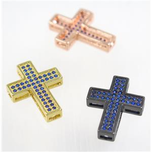 copper Cross beads paved blue zircon, mix color, approx 17x22mm [FDZN3300]