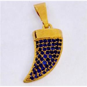 Copper pendant paved zircon, cattle horn, gold plated, approx 8x20mm [FDZN331]