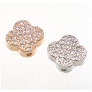 copper four-leaf Clover beads paved zircon, mix color, approx 10mm dia [FDZN3311]