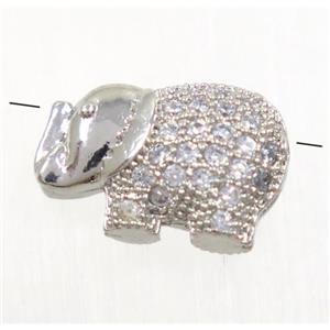 copper elephant beads paved zircon, platinum plated, approx 8.5x13mm [FDZN3312]