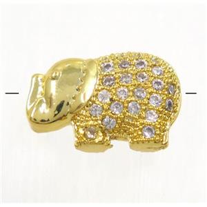 copper elephant beads paved zircon, gold plated, approx 8.5x13mm [FDZN3313]