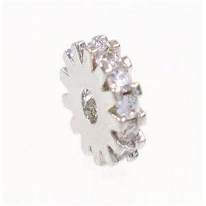 copper rondelle beads paved zircon, platinum plated, approx 6mm dia [FDZN3316-6MM]
