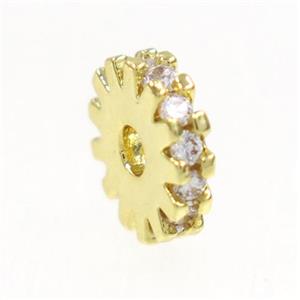 copper rondelle beads paved zircon, gold plated, approx 6mm dia [FDZN3317-6MM]