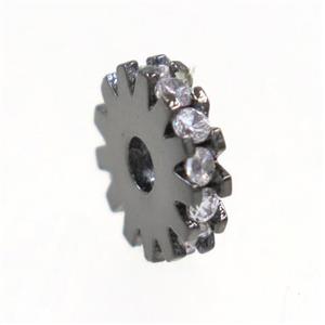 copper rondelle beads paved zircon, black plated, approx 6mm dia [FDZN3318-6MM]