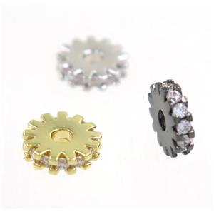 copper rondelle beads paved zircon, mix color, approx 6mm dia [FDZN3319-6MM]