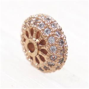 copper rondelle beads paved zircon, rose gold, approx 8mm dia [FDZN3320-8MM]