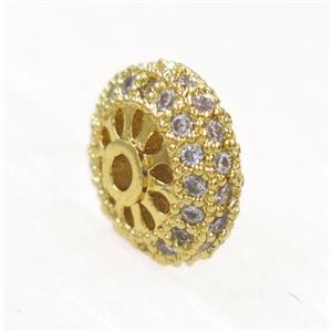 copper rondelle beads paved zircon, gold plated, approx 10mm dia [FDZN3322-10MM]