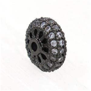 copper rondelle beads paved zircon, black plated, approx 8mm dia [FDZN3323-8MM]