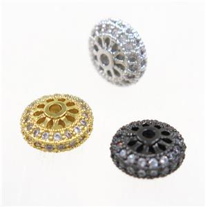copper rondelle beads paved zircon, mix color, approx 8mm dia [FDZN3324-8MM]