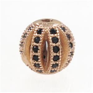round Watermelon copper beads pave zircon, rose gold, approx 8mm dia [FDZN3325-8MM]
