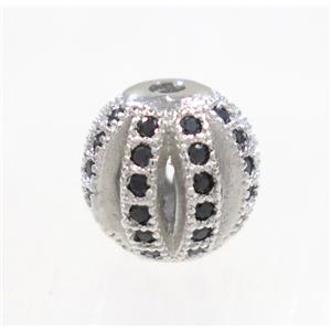 round Watermelon copper beads pave zircon, platinum plated, approx 8mm dia [FDZN3326-8MM]