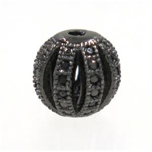 round Watermelon copper beads pave zircon, black plated, approx 10mm dia [FDZN3327-10MM]