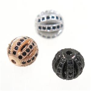 round Watermelon copper beads pave zircon, mix color, approx 8mm dia [FDZN3328-8MM]